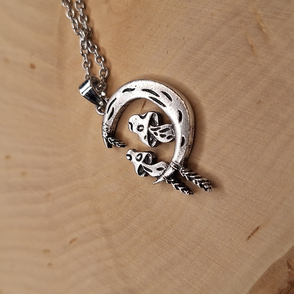 Moon & Mushrooms Boho Silvery Pendant Necklace (new in package) - Picture 3 of 7